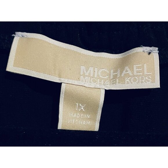 Michael Kors Dress Womens 1X Black Flutter Ruffle Sleeve Tie Neck Stretch Jersey - Picture 4 of 5